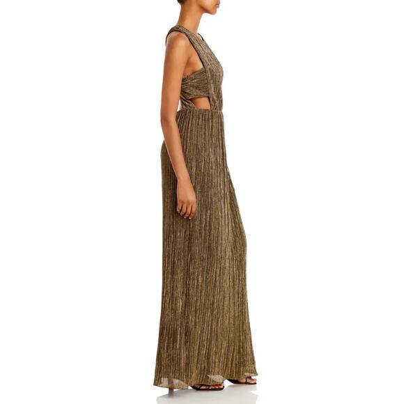 NWT! BCBGMAXAZRIA Pleated Metallic Evening Gown - Size Large - Picture 3 of 12